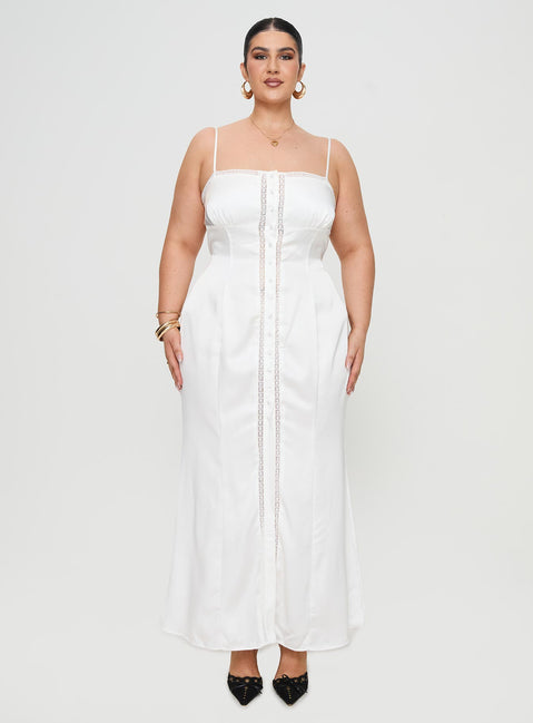 front view of model wearing Princess Polly Ematie Maxi Dress White Curve Square Neck 