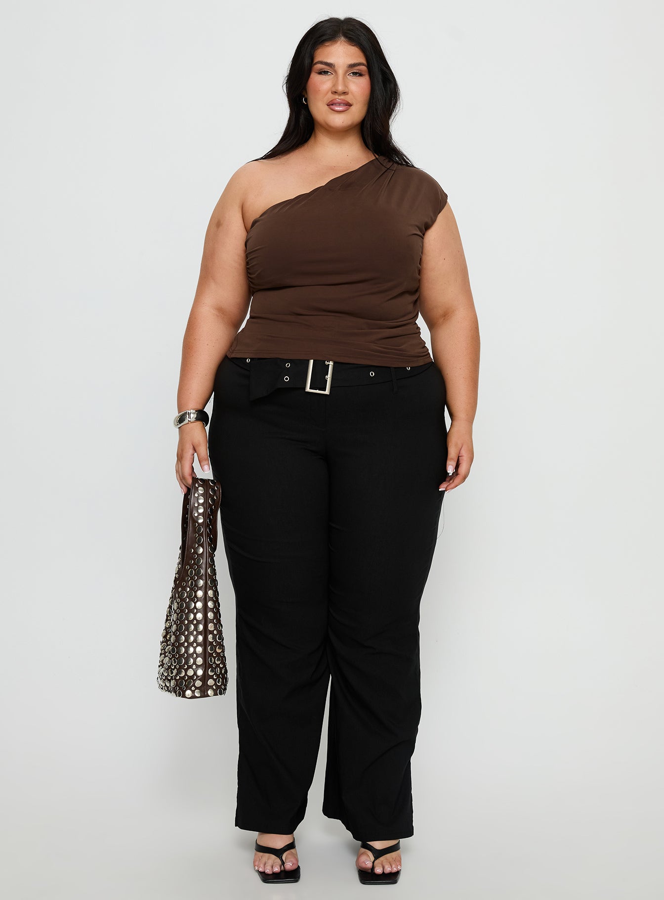 Amelyn One Shoulder Top Brown Curve