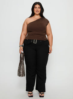Amelyn One Shoulder Top Brown Curve