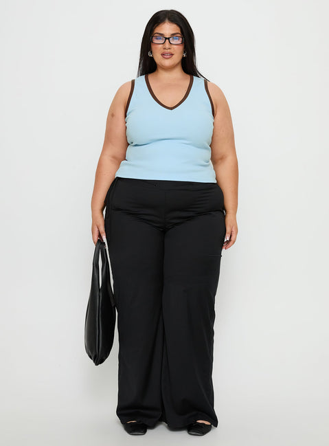 Baseline V Neck Rib Tank Top Blue / Brown Curve