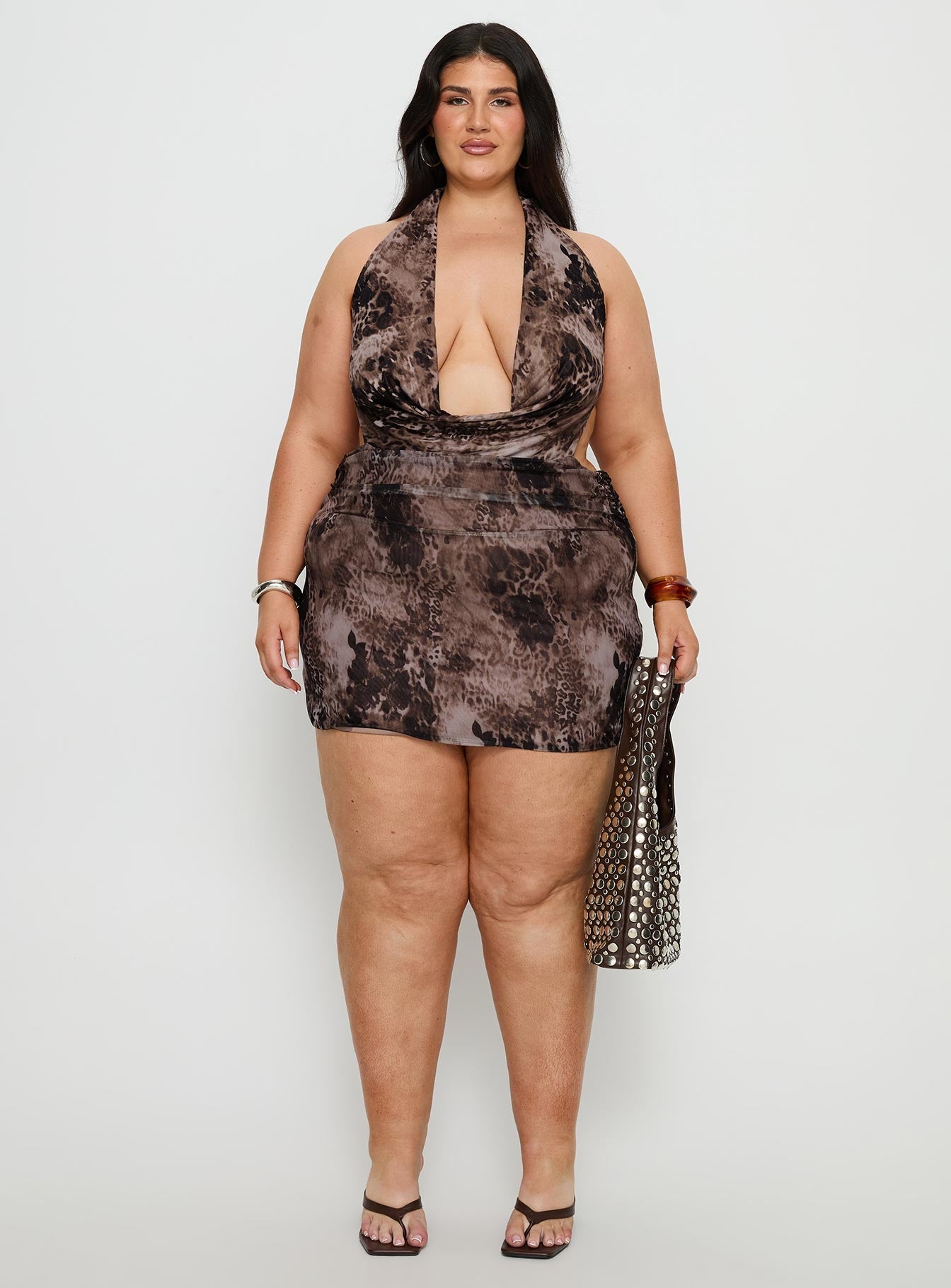 Tigress Halter Mini Dress Animal Multi Curve