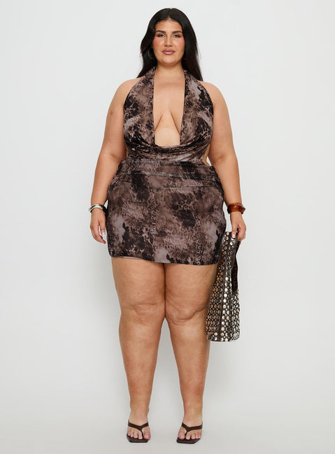 Tigress Halter Mini Dress Animal Multi Curve