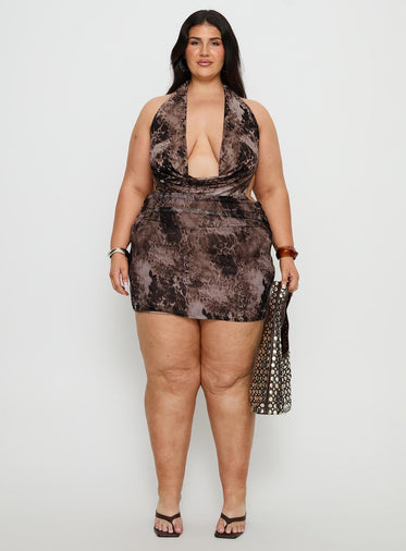 Tigress Halter Mini Dress Animal Multi Curve
