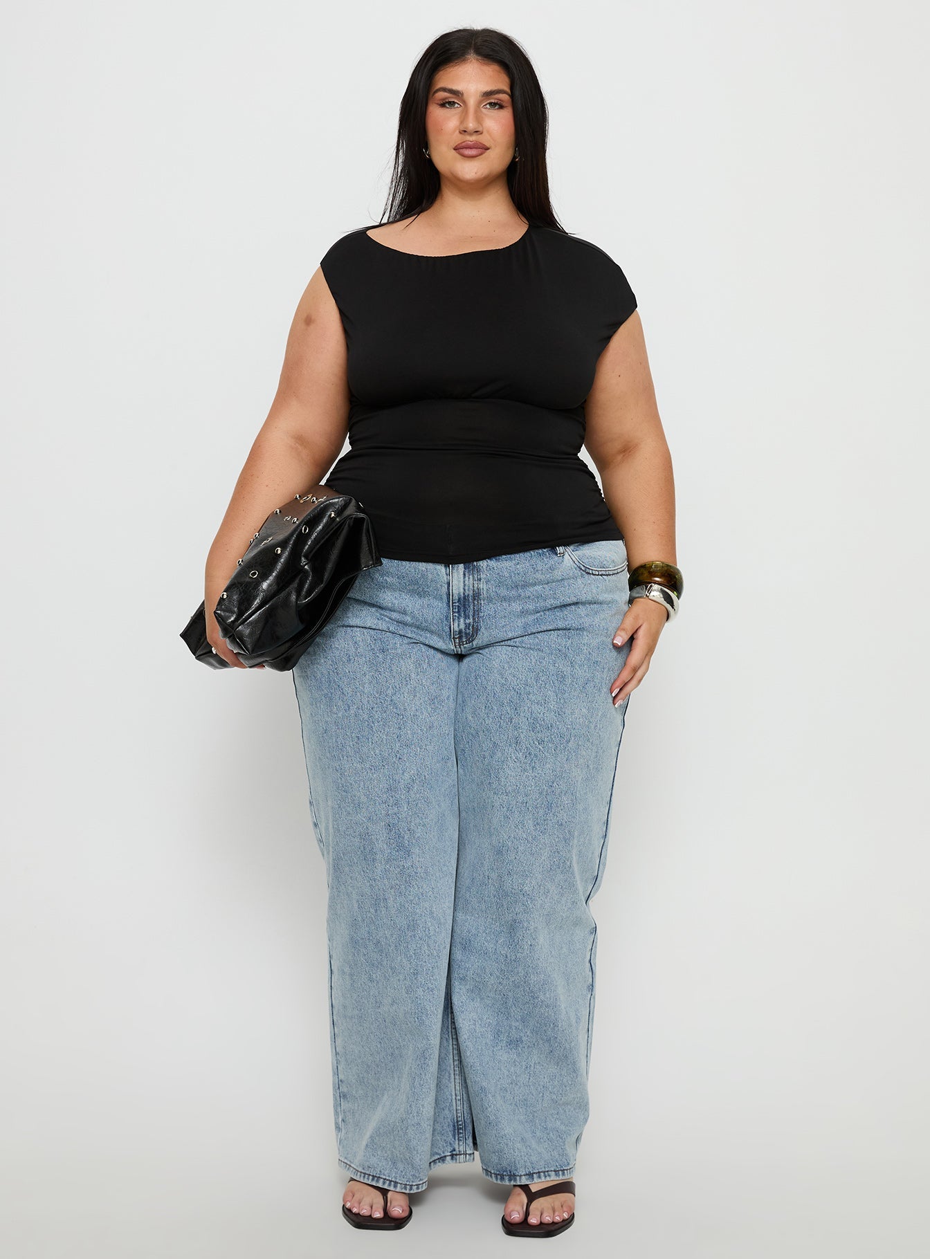 Emelyne Cinched Waist Top Black Curve