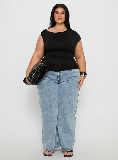 Emelyne Cinched Waist Top Black Curve