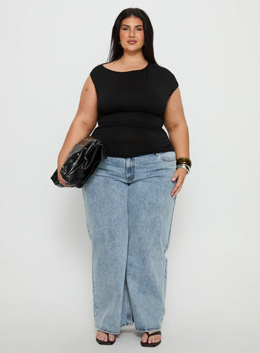 Emelyne Cinched Waist Top Black Curve