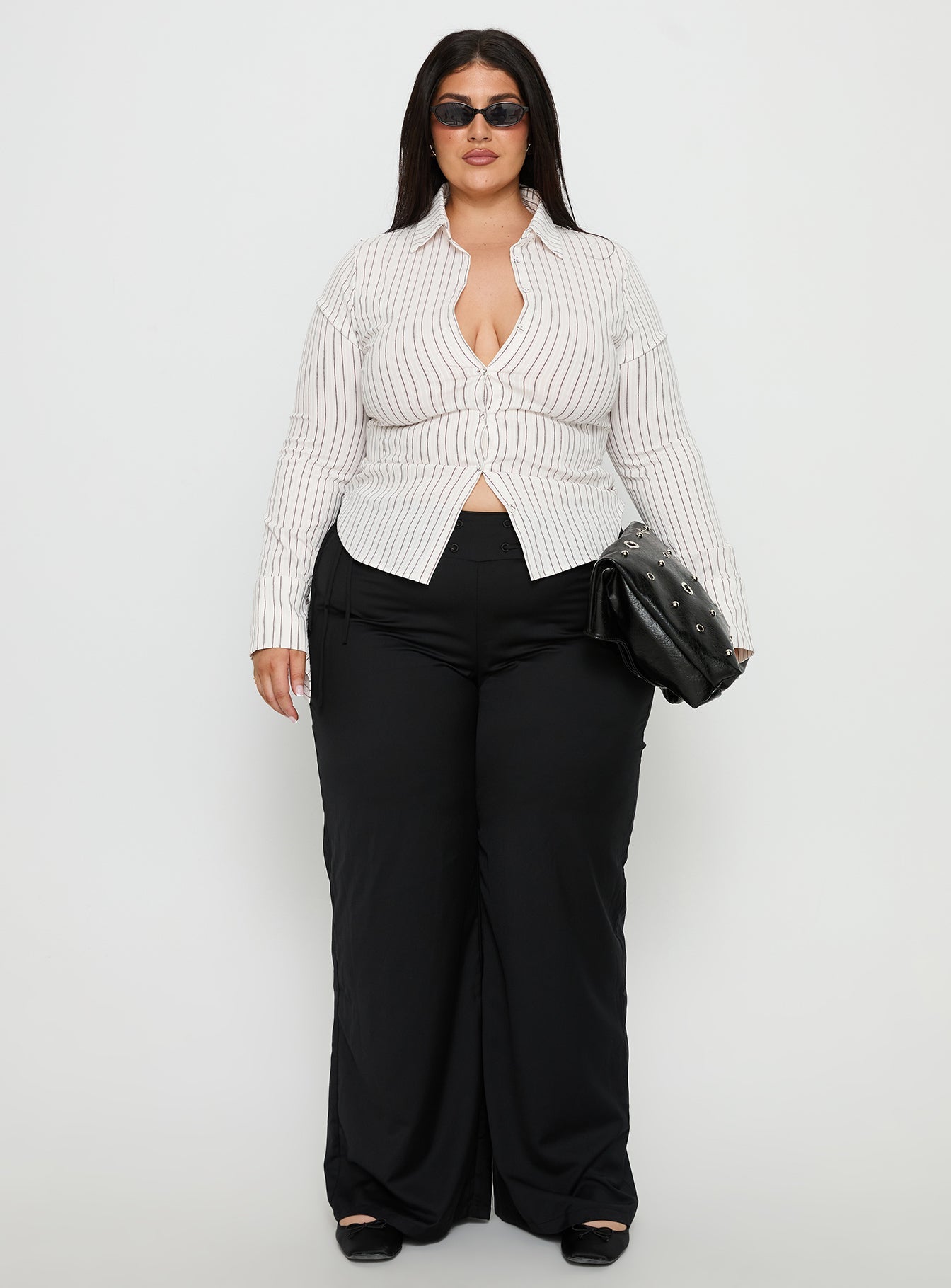 Madlin Long Sleeve Top Beige Stripe Curve