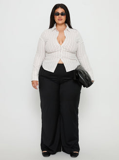 Madlin Long Sleeve Top Beige Stripe Curve