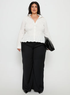 Cultivate Shirred Long Sleeve Top White Curve