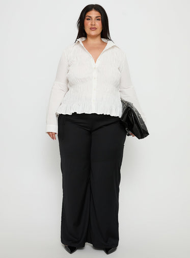 Cultivate Shirred Long Sleeve Top White Curve