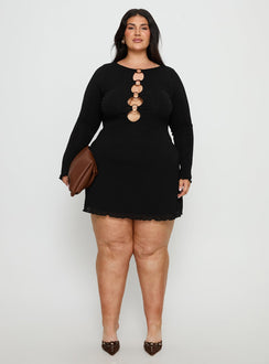 Dejonge Long Sleeve Ring Mini Dress Black Curve