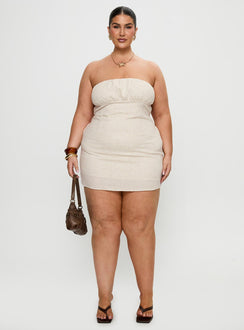 Luvstruck Strapless Mini Dress Beige Curve