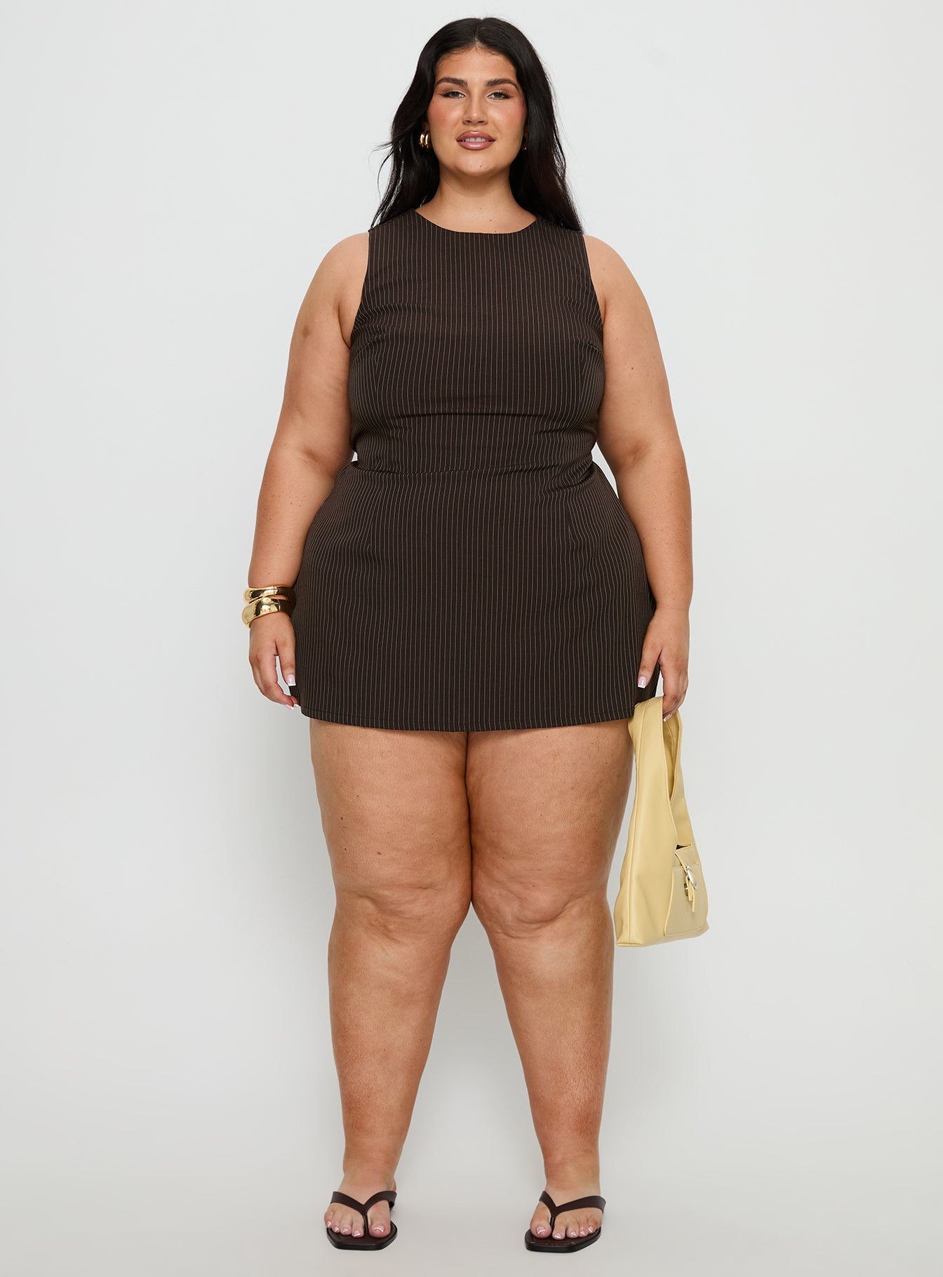 Yumiko Romper Brown Pinstripe Curve