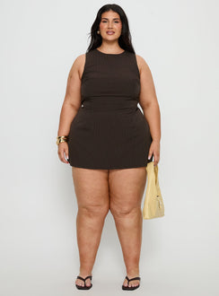 Yumiko Romper Brown Pinstripe Curve