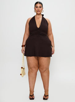 Rafelle Halter Mini Dress Brown Curve