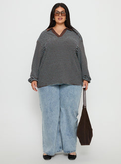 Rigbys Collared Jumper Brown / Blue Stripe Curve
