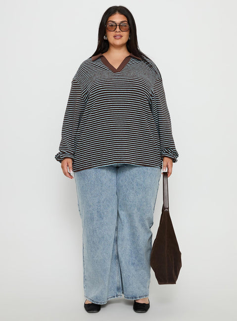 Rigbys Collared Jumper Brown / Blue Stripe Curve