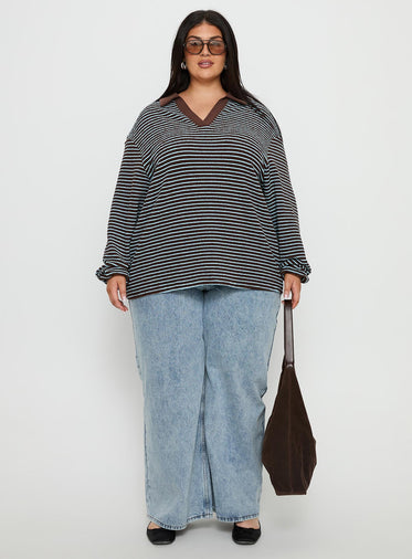 Rigbys Collared Jumper Brown / Blue Stripe Curve