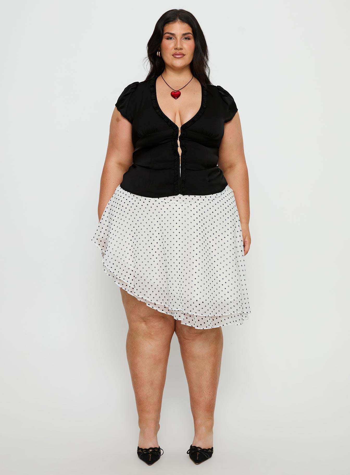 Evanescence Asymmetrical Midi Skirt White / Polka Dot Curve