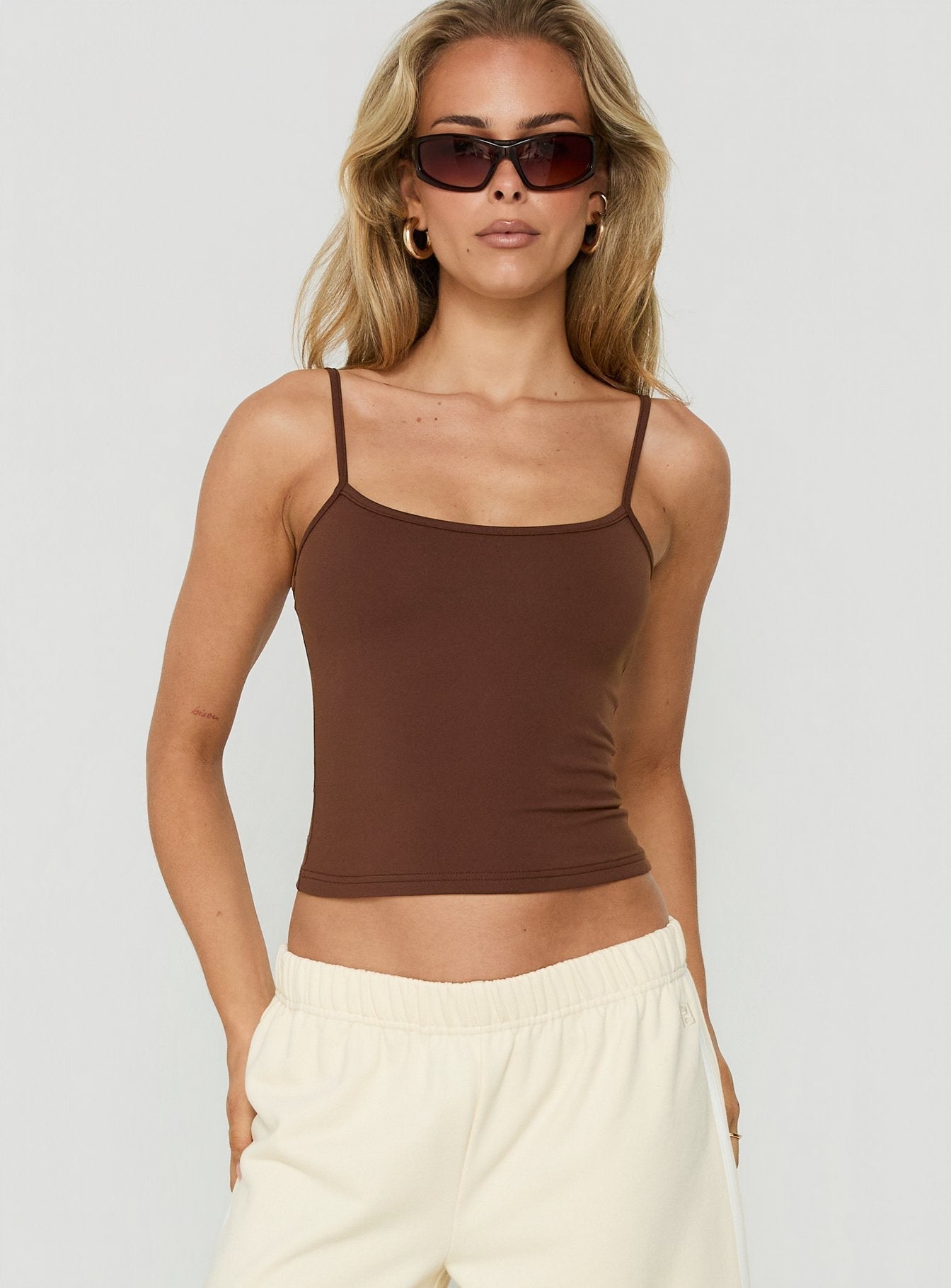 Daily Define Thin Strap Classic Tank Top Brown