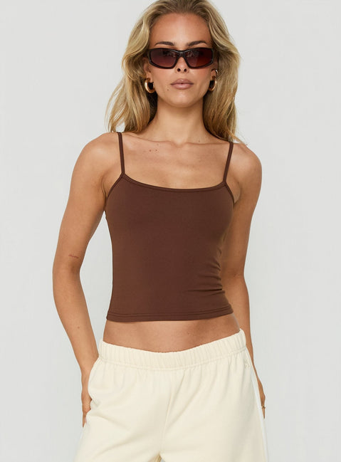 Daily Define Thin Strap Classic Tank Top Brown