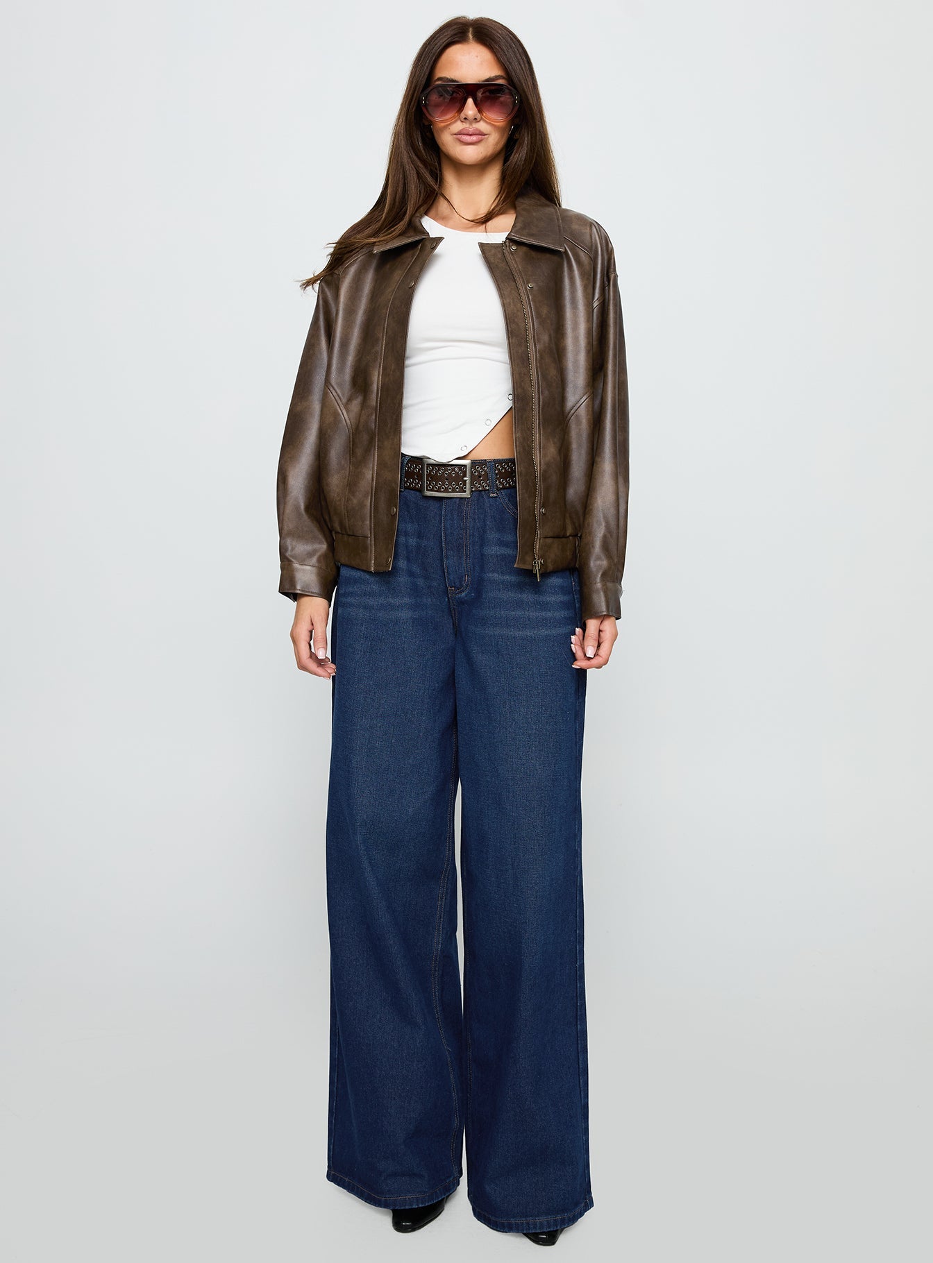 Mixtape Faux Leather Collared Jacket Brown