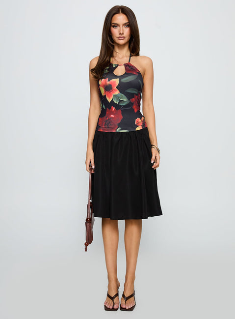 front view of model wearing Princess Polly Inside Jokes Top Floral Multi Sleeveless Crew Neck 