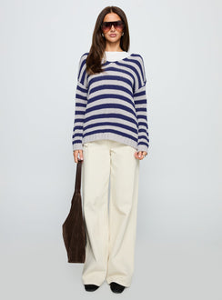 Drayven V Neck Knit Sweater Blue Stripe