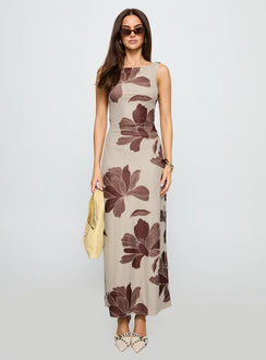 Back Again Maxi Dress Brown Floral