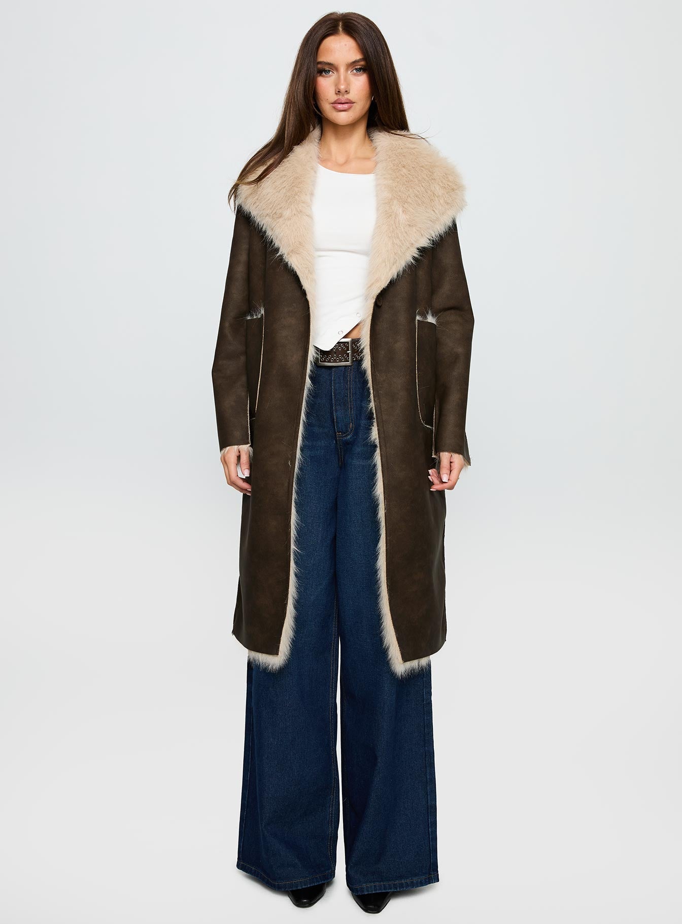 Kairos Shearling Detail Coat Brown