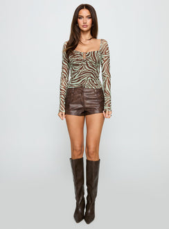 Cielo Mesh Long Sleeve Top Green / Brown Zebra