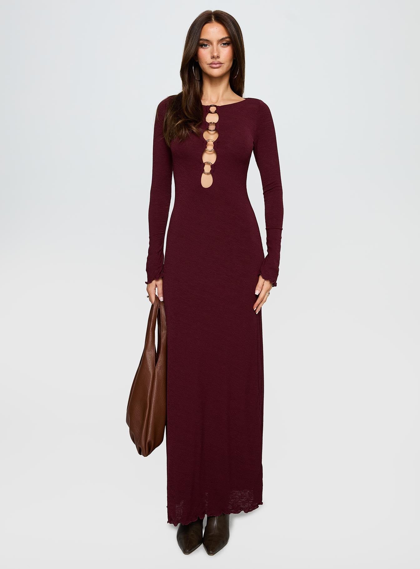 Dejonge Ring Long Sleeve Maxi Dress Currant