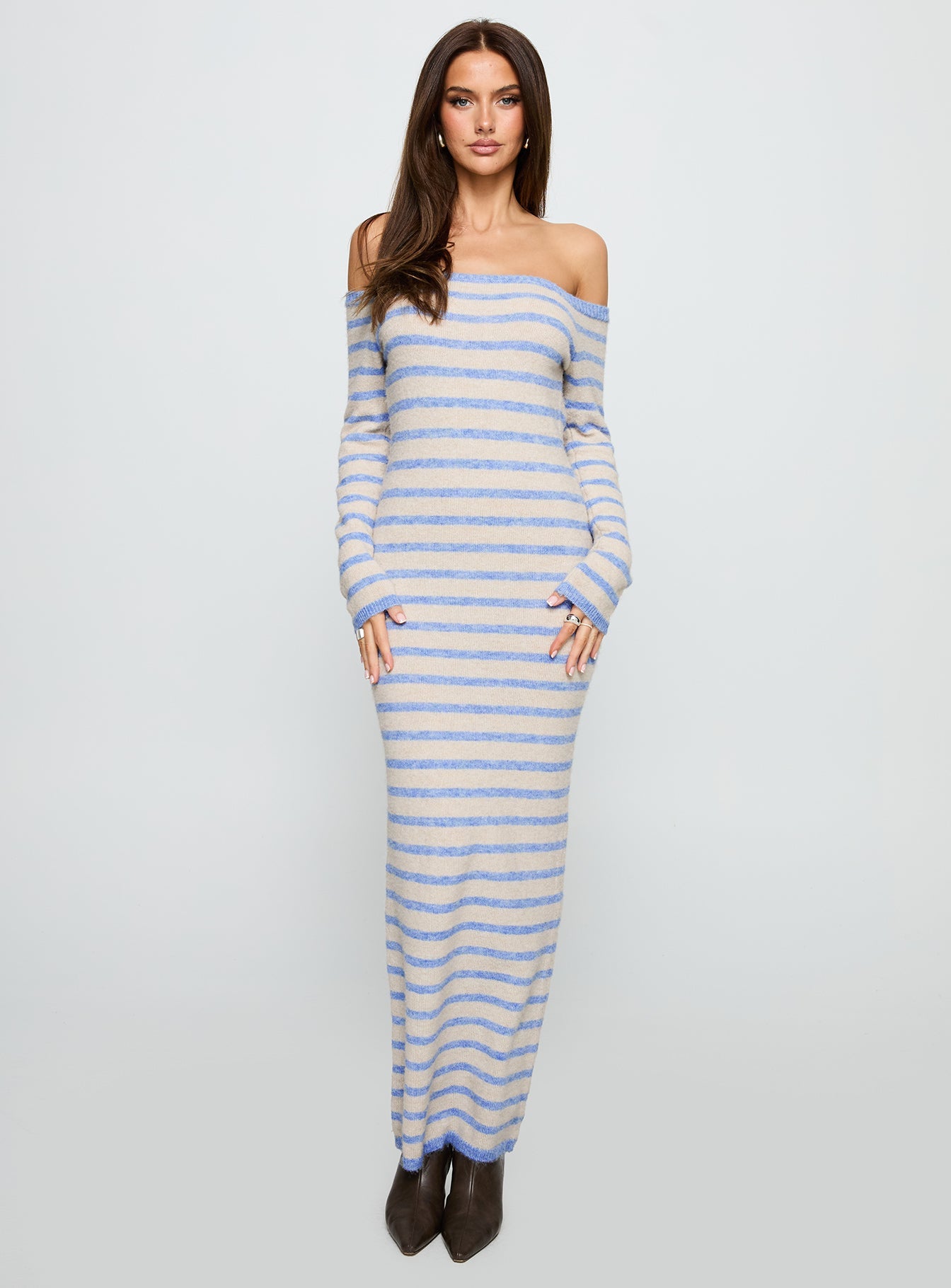 Korra Long Sleeve Maxi Dress Blue Stripe