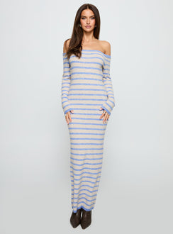 Korra Long Sleeve Maxi Dress Blue Stripe