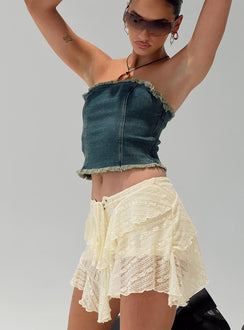 Front view of model wearing  front Princess Polly Sleeveless High Neck  Omas Bandeau Top Blue Acid Wash