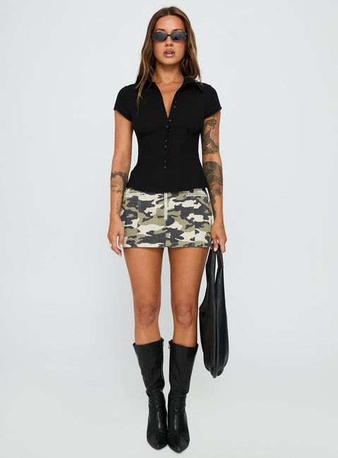   front view of model wearing Princess Polly Voltage Denim Mini Skirt Camouflage 