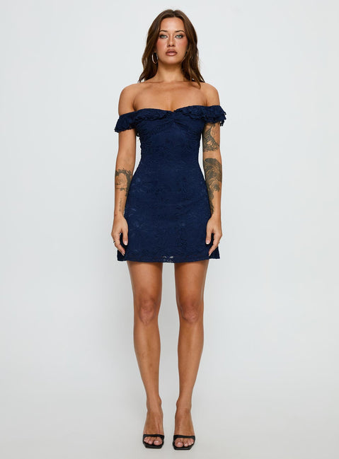 Anabeila Strapless Frill Mini Dress Navy