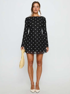 Lukea Long Sleeve Mini Dress Black Polka Dot