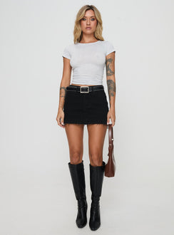 back view of model wearing Princess Polly Aster Mini Skirt Black Mini Skirts 