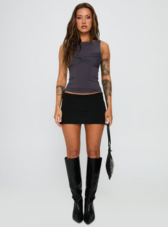 front view of model wearing Princess Polly Azaire Twist Top Slate Sleeveless Crew Neck 