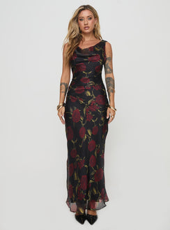 Flexi Maxi Dress Black / Red Floral
