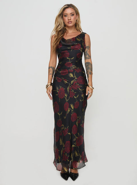 Flexi Maxi Dress Black / Red Floral