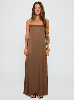 front view of model wearing Princess Polly Apple Cider Maxi Dress Brown Square Neck 
