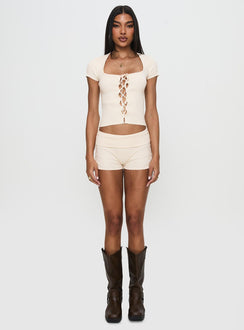 Monnika Heart Detail Knit Set Cream