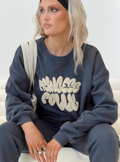 Princess Polly Crew Neck Sweatshirt Bubble Text Slate / Eggshell Princess Polly  regular 