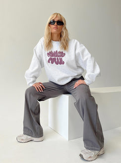 Princess Polly Crew Neck Sweatshirt Bubble Text Grey Marle / Burgundy Princess Polly  regular 