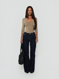 Adenn 3/4 Sleeve V Neck Bodysuit Taupe