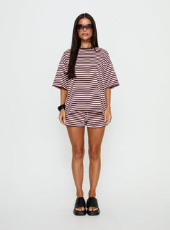 Settle Down Tie Shorts Pink / Brown Stripe