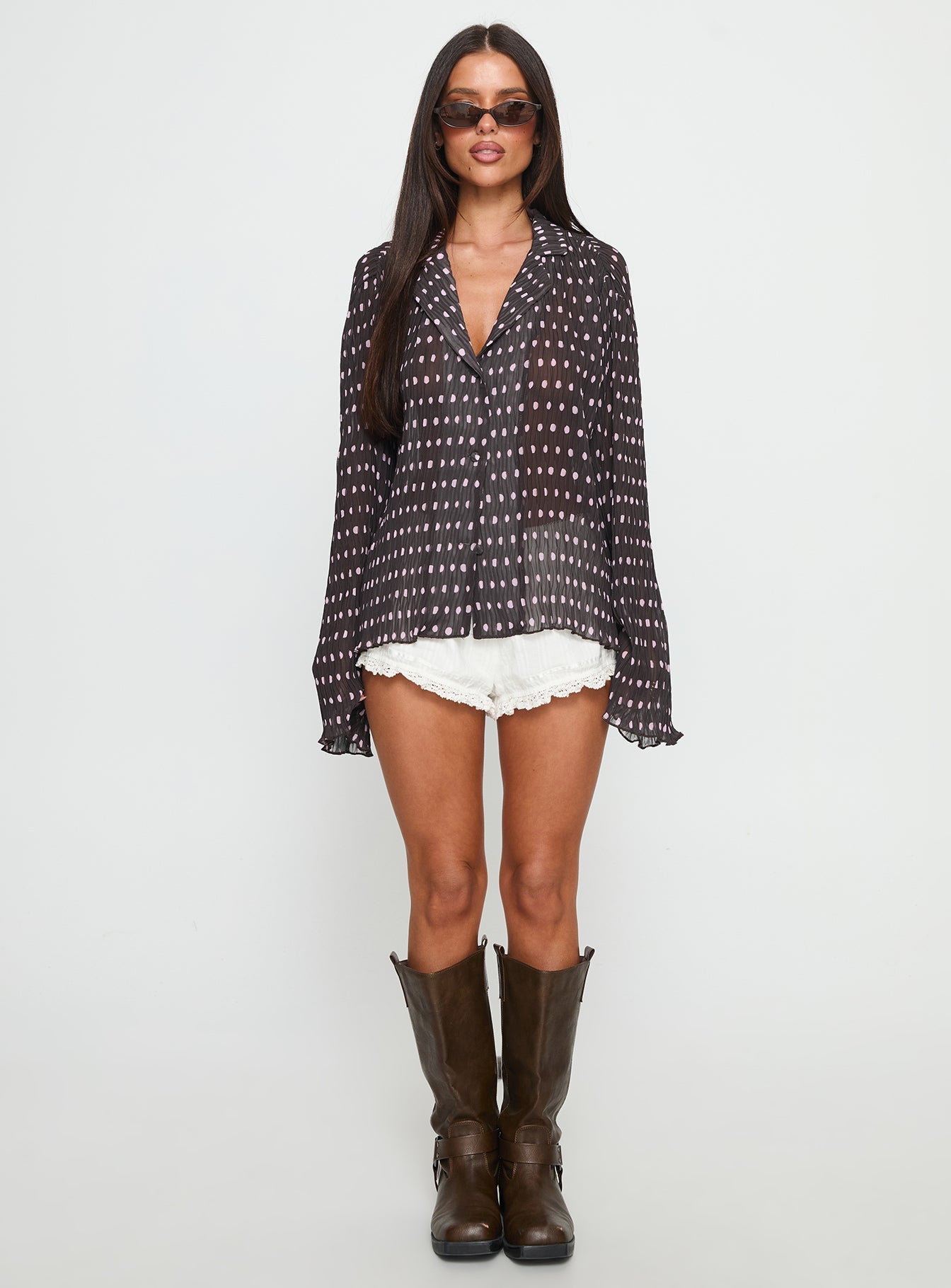 Selma Shirt Chocolate / Pink Polka