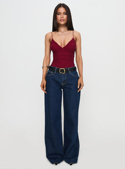 back view of model wearing Princess Polly Merril Bodysuit Maroon Sleeveless 